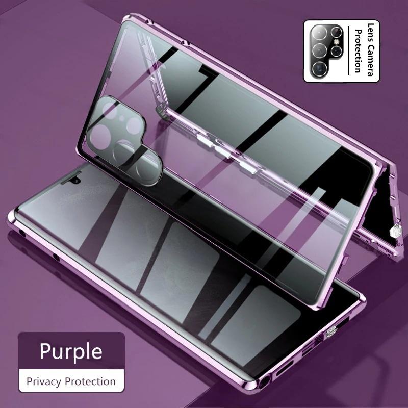 Magnetische Sichtschutzhülle aus gehärtetem Glas aus Metall für Huawei P30 Pro P40 Pro+ P50 P60 P70 Pura Ultra mit Kameraobjektivschutz, doppelseitige Glasabdeckung Huawei P40 violett
