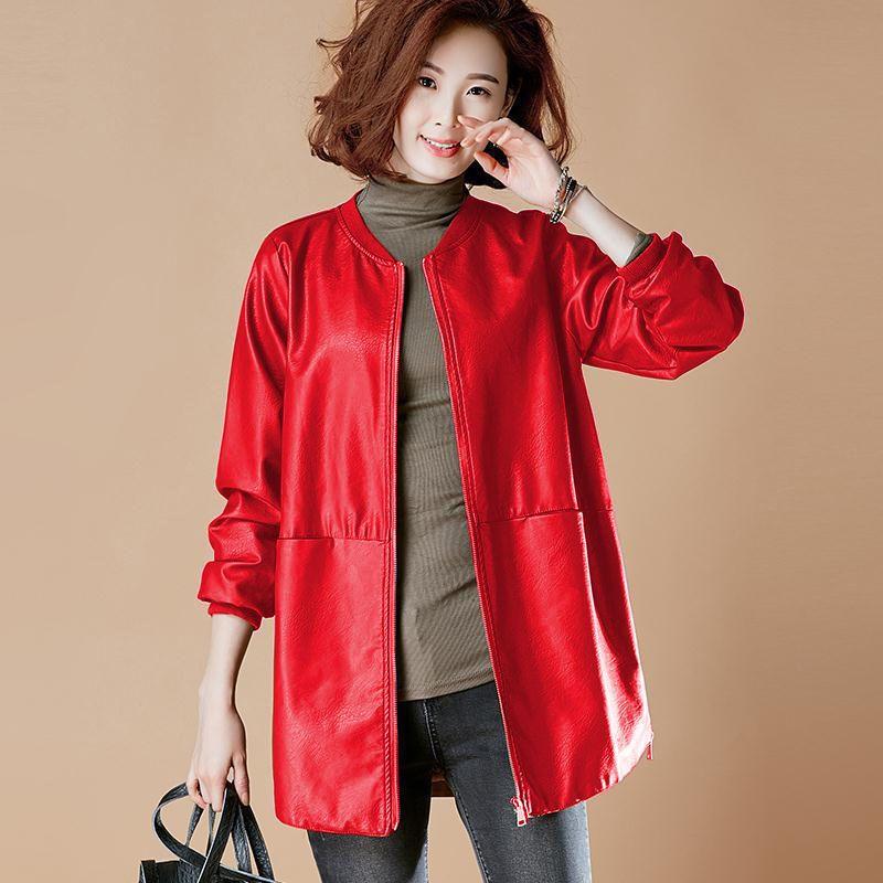 Leder Damen Lederjacke Windbreaker Lederjacke 5XL rot