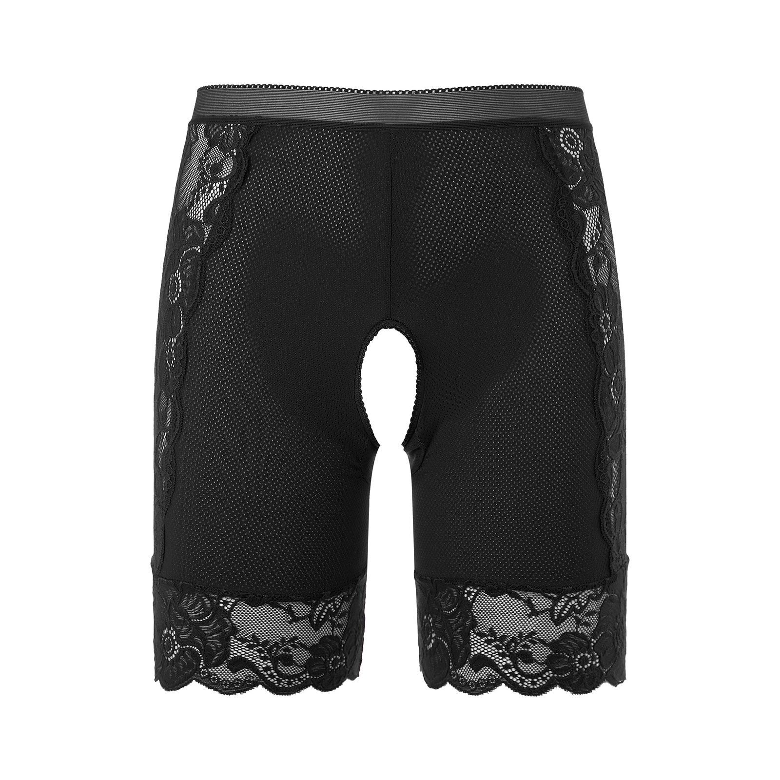 Damen Spitzen Schrittlose Boyshorts Hohe Taille Slips Freches Design Sicherheits-Shorts Slips Clubwear Dating Unterwäsche XXL schwarz