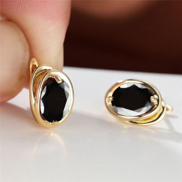 Multicolor Zirkon Oval Stein Ohrringe Vintage Gold Farbe Hochzeit Ohrringe Einfache Mode Regenbogen Kristall Hoop Ohrringe Für Frauen schwarz