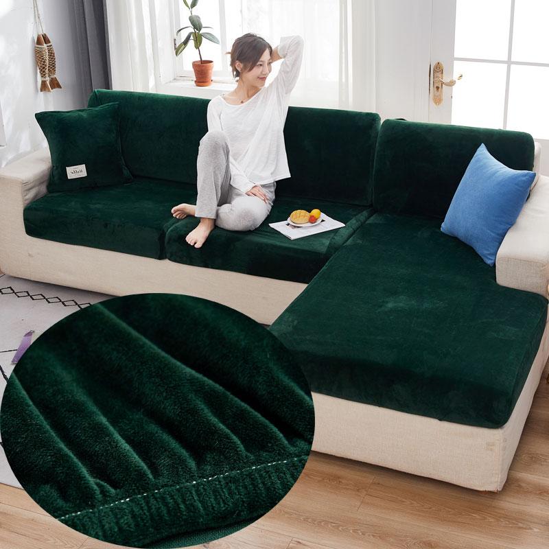 Samt-Sofa-Sitzbezug, dicker Jacquard, solide, weiche Stretch-Sofa-Schonbezüge, Möbelschutz normal size-1 dunkelgrüne
