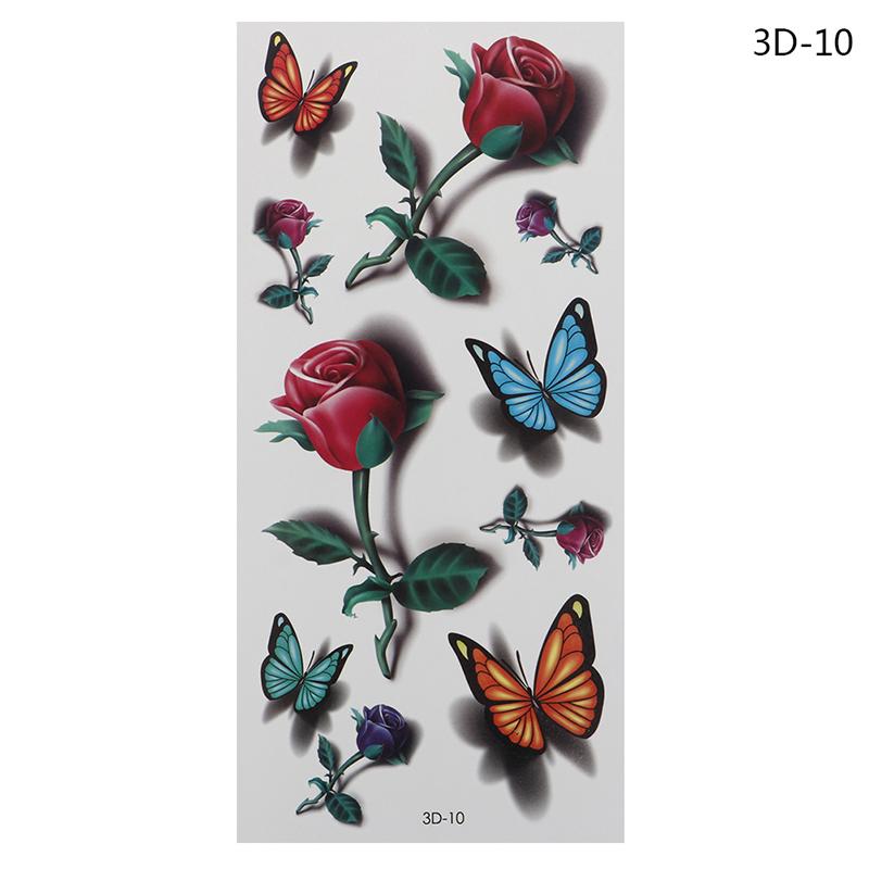 Temporäre Tattoo Aufkleber Body Art 3D Schmetterling Rose Feder Tattoo wasserdicht 3D-10