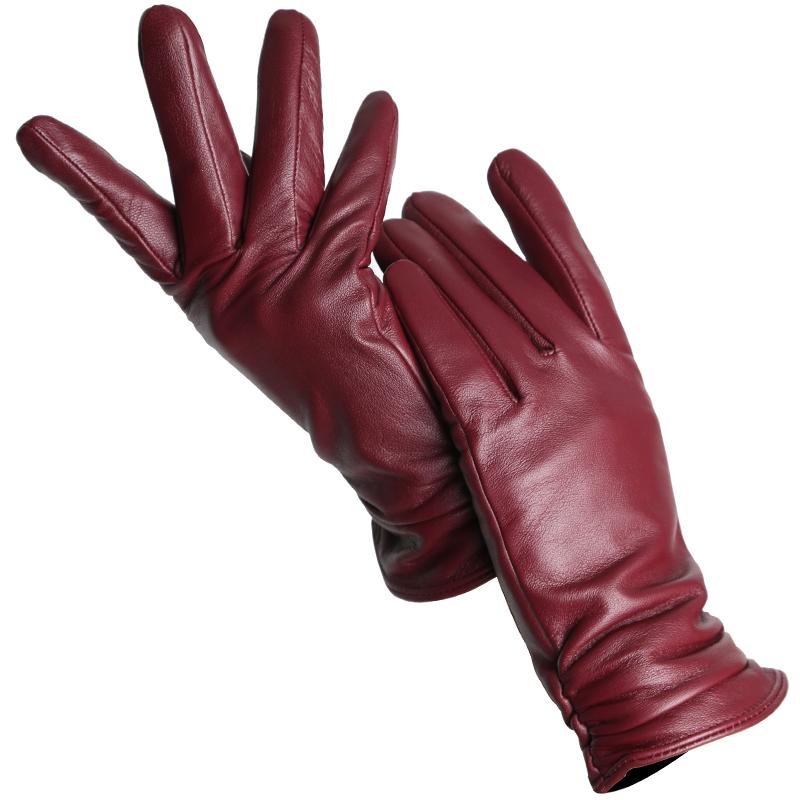Mode frauen handschuhe Farbe Schaffell Winter Warme Dünne klassische stil handschuhe Hohe Qualität 8 bordeaux
