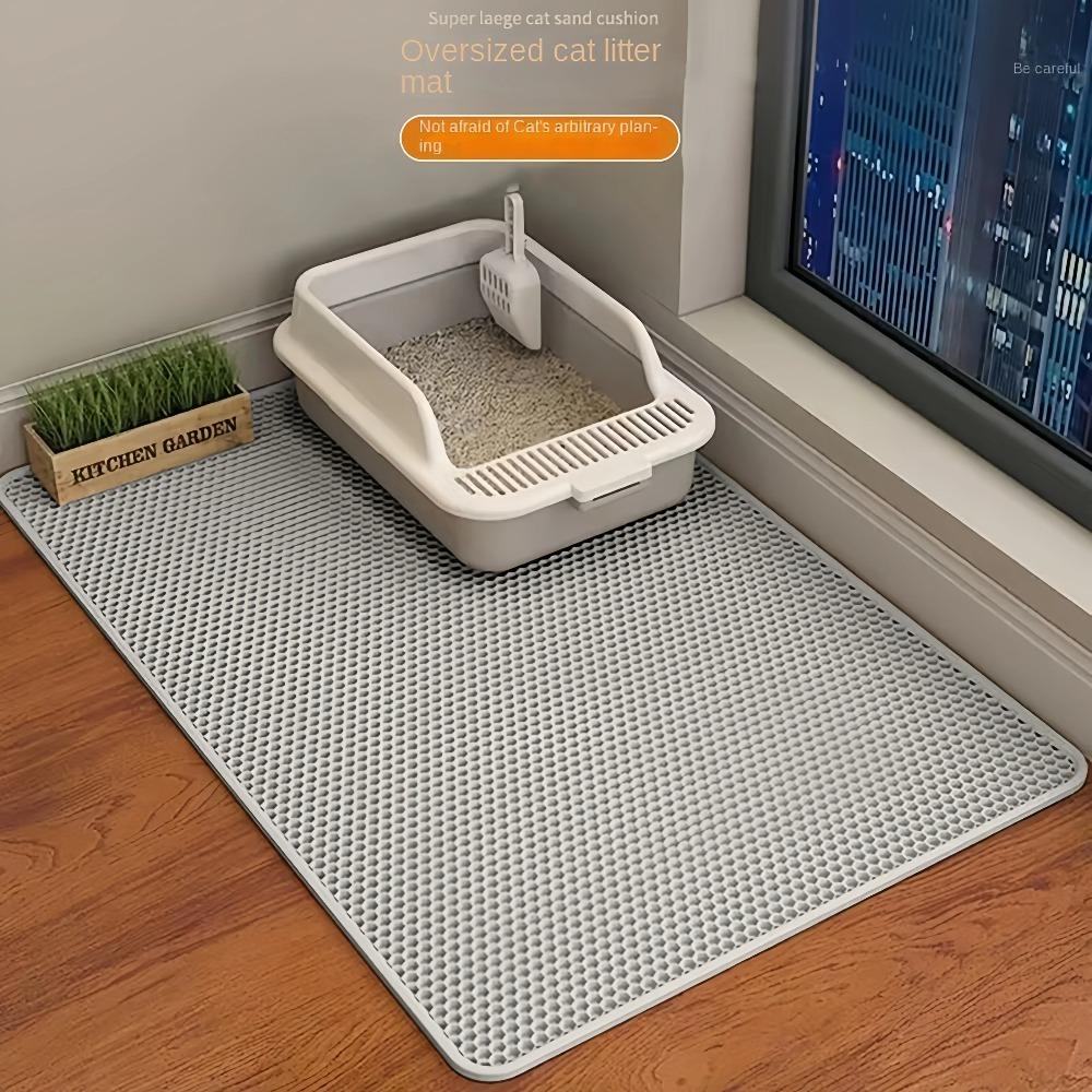 90x60cm Doppellagige Wasserdichte Rutschfeste Katzenklo-Matte Waschbare Sandfangende Haustier-Toilettenmatte für Katzenhygiene im Zuhause 60x90cm