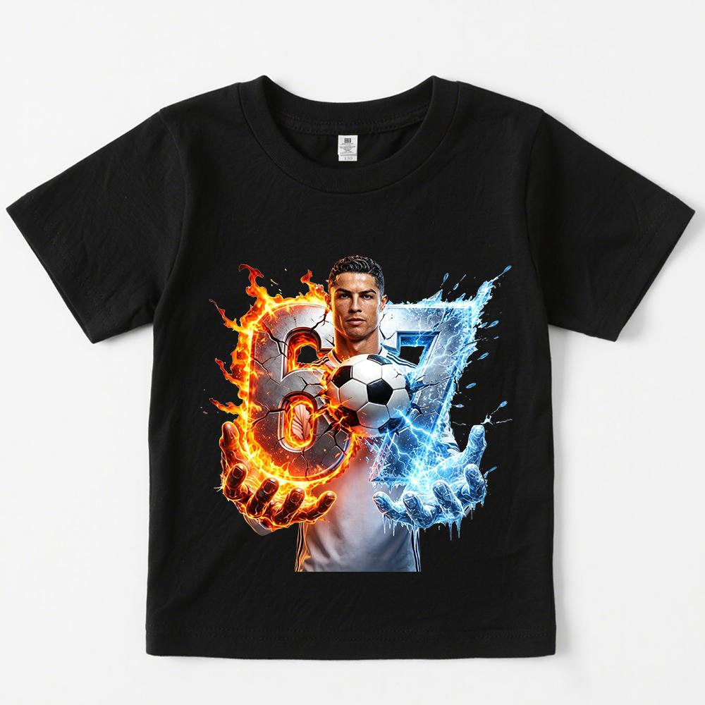 CR7 Ronaldo 67 Musterdruck Kinder T-Shirt Lässig Kinderkleidung für Jungen und Mädchen 110