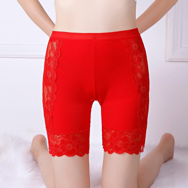 Frühling Sommer Damen Slips Spitze Nahtlos Sicherheits-Shorts Damen High Waist Stretch Shorts Slips Schlankmachende Unterwäsche Lingerie L(55kg-67.5kg) rot
