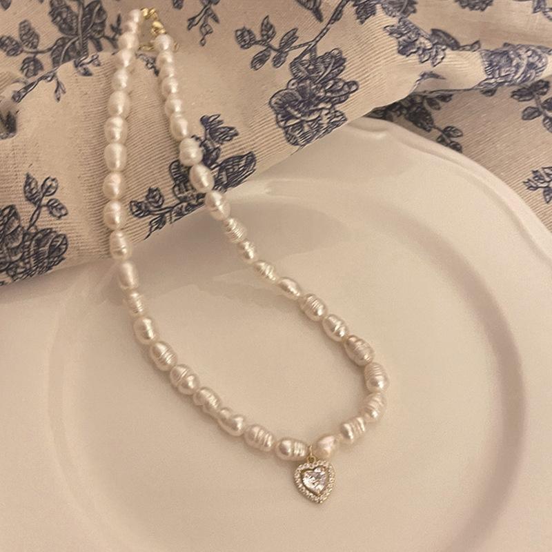 Mode Koreanischen Stil Süßwasser Perle Halskette Für Frauen Sanfte Vintage Schlüsselbein Kette Zirkon Anhänger Halskette Partei Schmuck A1