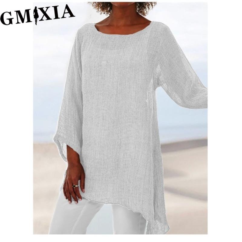 GMXIA Damenmode Lässige einfarbige Blusen & Hemden mit Print L weiß