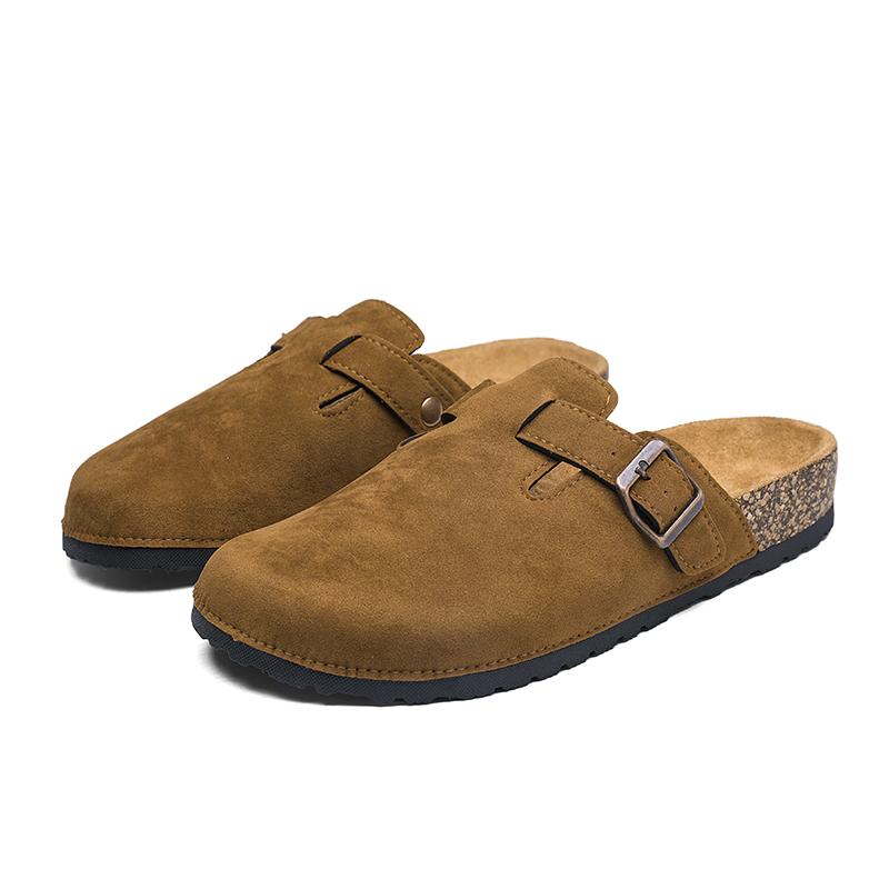 Mode Übergröße 47 Herren Halbschuhe Lässige Slipper Kork Clogs Hausschuhe Mode Wildleder Slipper Flache Sandalen Weichsohlige Lässige Sandalen 38-39 braun