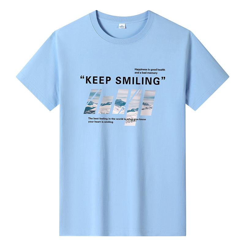 GMXIA Baumwoll Kurzarm T-Shirt Herrenmode Locker Halbarm Shirt Bedruckt XXXXL himmelblaue