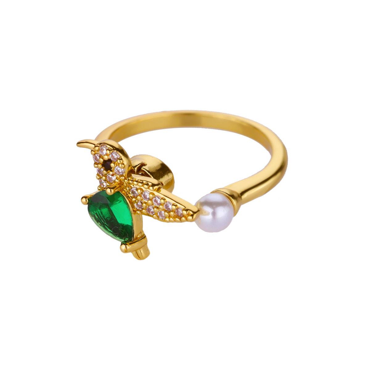 Zirkonia Drehbarer Angstring für Damen Goldfarbe Edelstahl Vogel Anti-Stress Fidget Spinner Ring Modeschmuck Geschenk beige