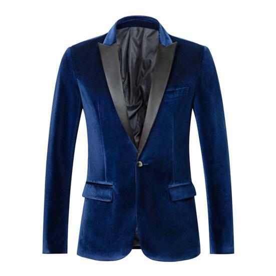 Goldener Samt Anzug Mantel Einknopf Revers Langarm Anzug Jacke Patchwork Farbe Business XXXL blau