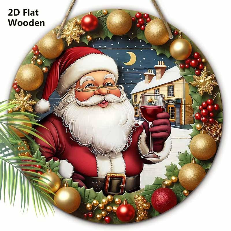 Weihnachtsschild aus Holz mit freundlichem Weihnachtsmannmuster - Rundes Navidad-Schild zur Wanddekoration für die Haustür - Ideale Weihnachtsdekoration 20cm/7.87in rot