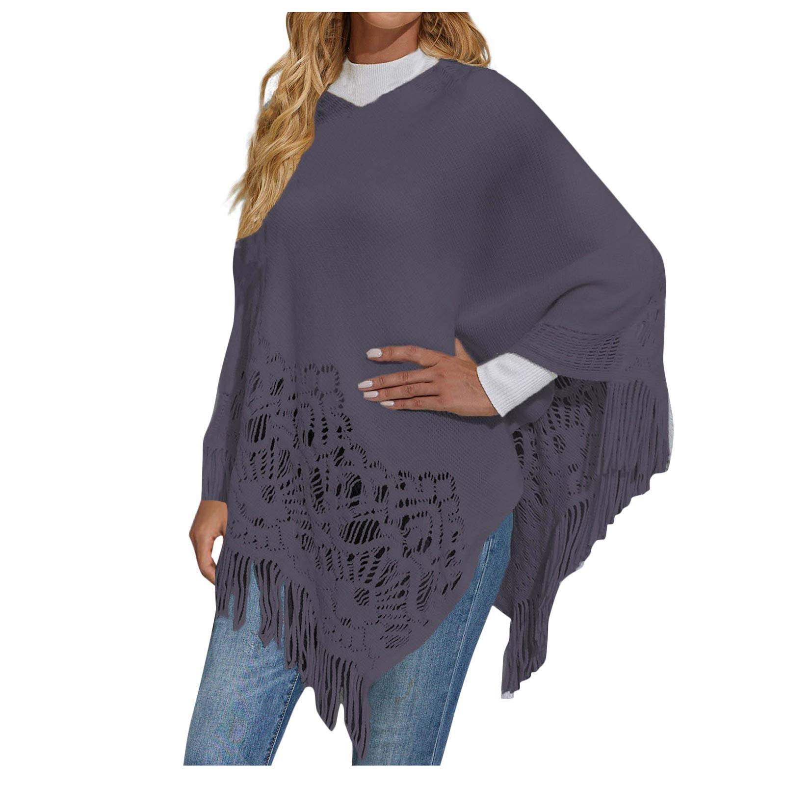Damen Mode Temperament Casual Licht Luxus Spitze Fransen Cape Pullover Mantel Mantel M graue