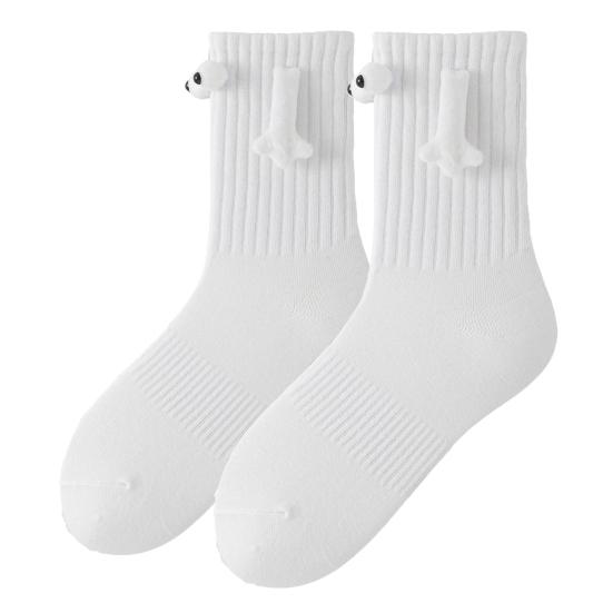 1 Paar verbindende Paar-Socken, magnetische Saugkraft, 3D-Puppen-Paar-Socken, Paar-Händchenhalten, lustige Socken, mittlere Röhre, süße Socken, lustige Geschenke für Damen und Herren 1 Pair weiß