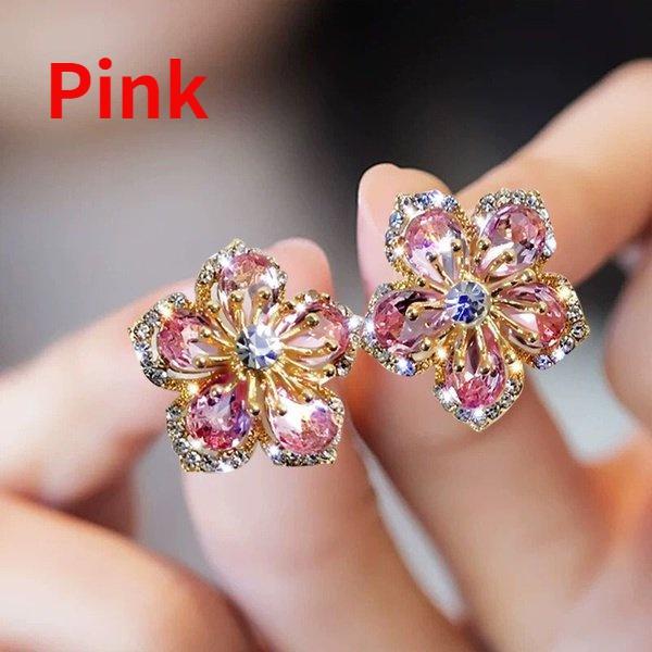 Luxus Mode Kreative Frauen Blume Ohrringe Kristall Blume Ohrringe Verlobung Ohrringe Party Jahrestag Geschenke HMM rosa