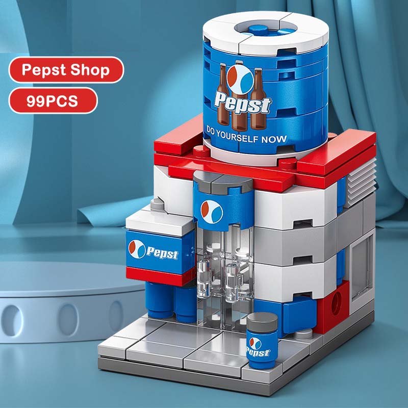 Coca-Cola Street View zusammengebautes Blockpuzzle Stadtgebäudemodell Geschenkspielzeug für Kinder Pepsi shop-99Pcs