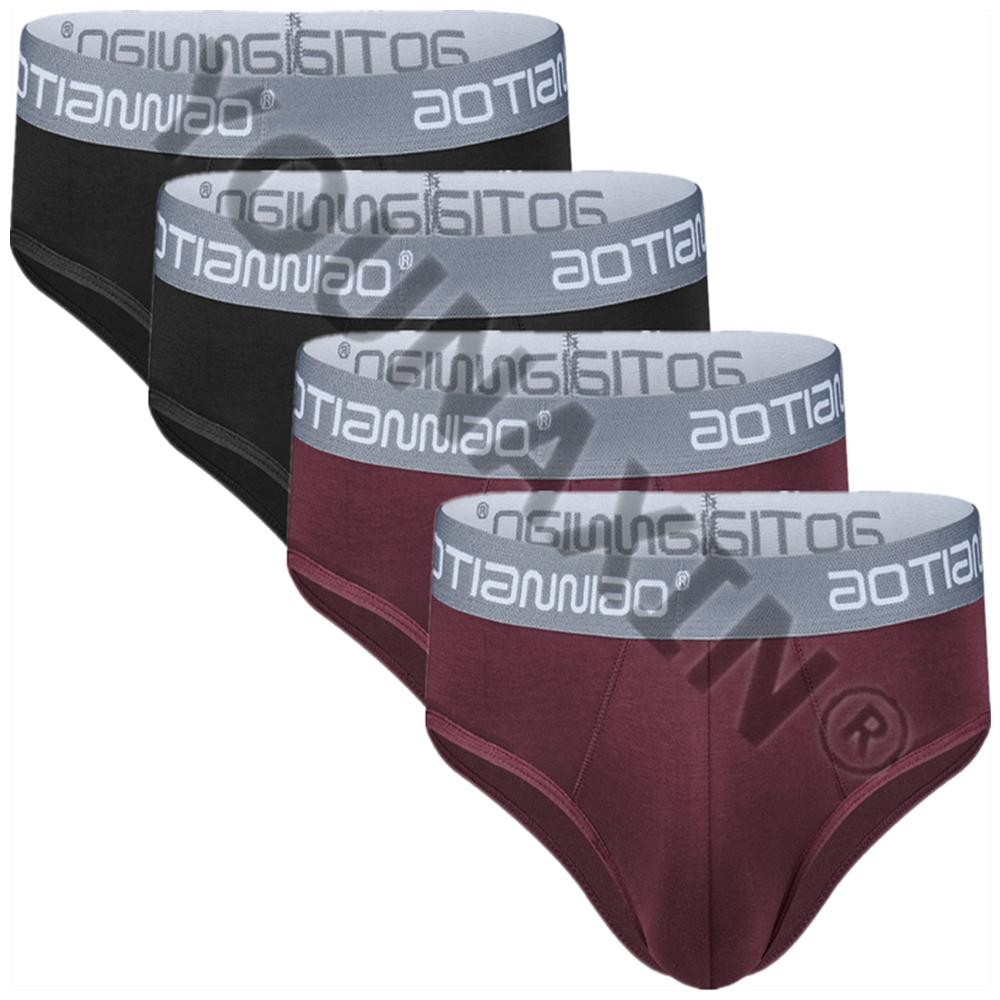 4 Stück große Slips für Herren, Unterwäsche, Unterhose, für Herren, große Schlüpfer, Unterhose, Modal-Unterwäsche, L, XL, 2XL, 3XL, 4XL, 5XL 2XL wein rot/schwarz