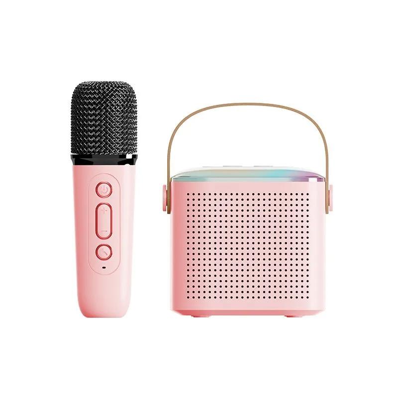 Y1 Mikrofon Karaoke Maschine Bluetooth Lautsprecher 5.3 System mit 2 drahtlosen Mikrofonen RGB Licht Home Familie Gesang Lautsprecher Kind Geschenk Pink 1 Mic