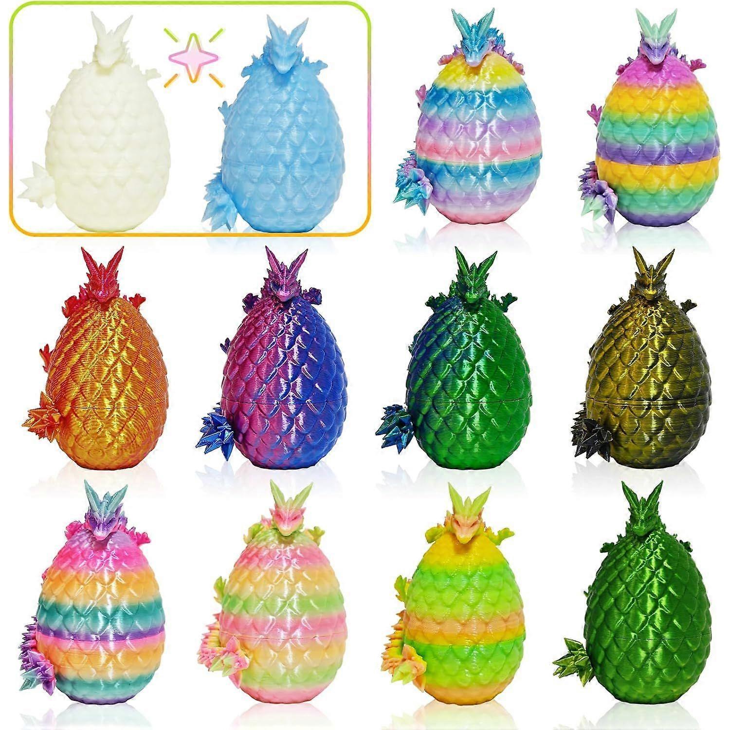 12 Stück 3D-gedruckte Ostereier mit Drachen darin, Oster-Überraschungs-Dracheneier, 3D-gedruckte Tiere, Osterkorb-Füller, Fidget-Spielzeug Geschenke