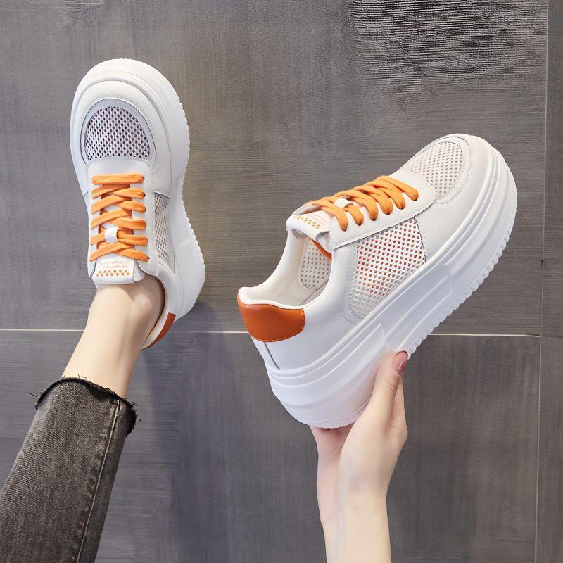 Damen Weiße Schuhe Neu Sommer Atmungsaktives Mesh Vielseitige Sportliche Freizeit Schuhe Dicke Sohle Dünne Damen Schuhe 34