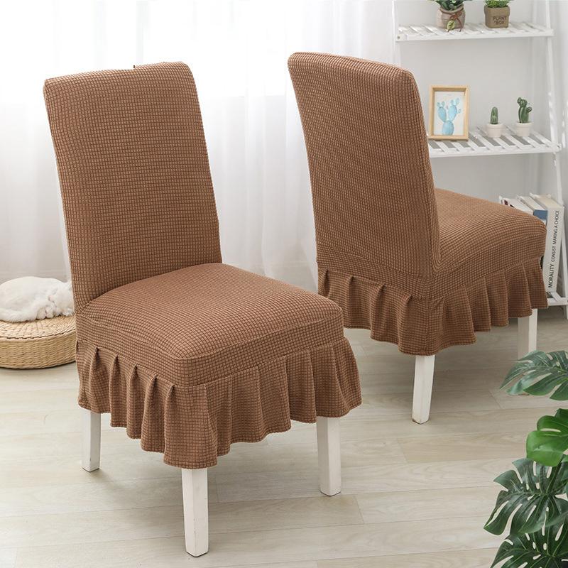 Weicher Polarfleece-Stoff-Rock-Stuhlbezug, elastische Stuhlhussen, Esszimmer-Stuhlhussen kaffeebraun