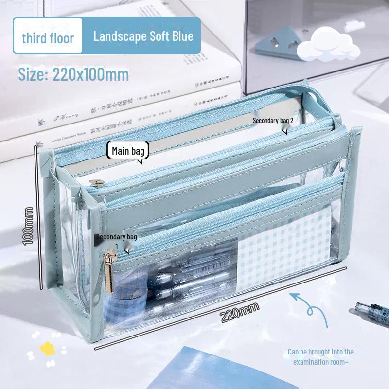 3-lagiges transparentes Federmäppchen mit großem Fassungsvermögen: Stilvolles koreanisches Ins-Design für Mädchenschreibwaren