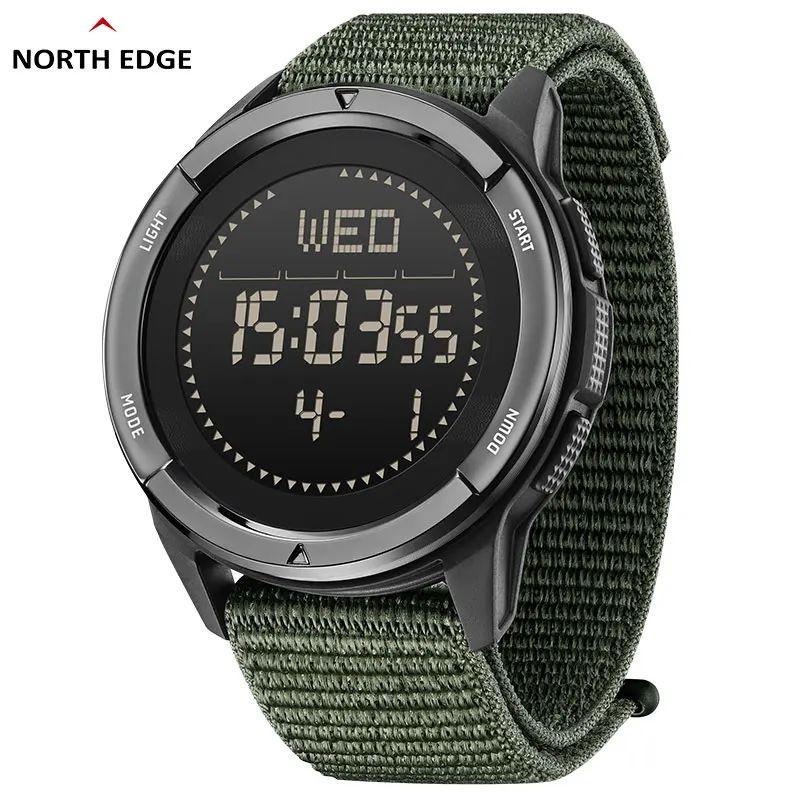 NORTH EDGE ALPS Digitale Herrenuhr aus Kohlefaser, stoßfest, Militär, Sport, superleicht, Outdoor-Kompass, wasserdicht bis 50 m grün
