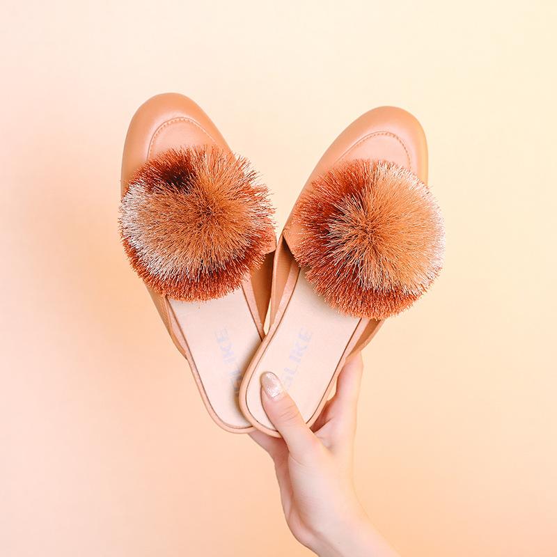 Designer Quaste Pompon Damen Hausschuhe Bequemes Tuch Elegant Damen Flache Schuhe Pantoletten Luxus Damen Pelzige Hausschuhe 36 hellbraune