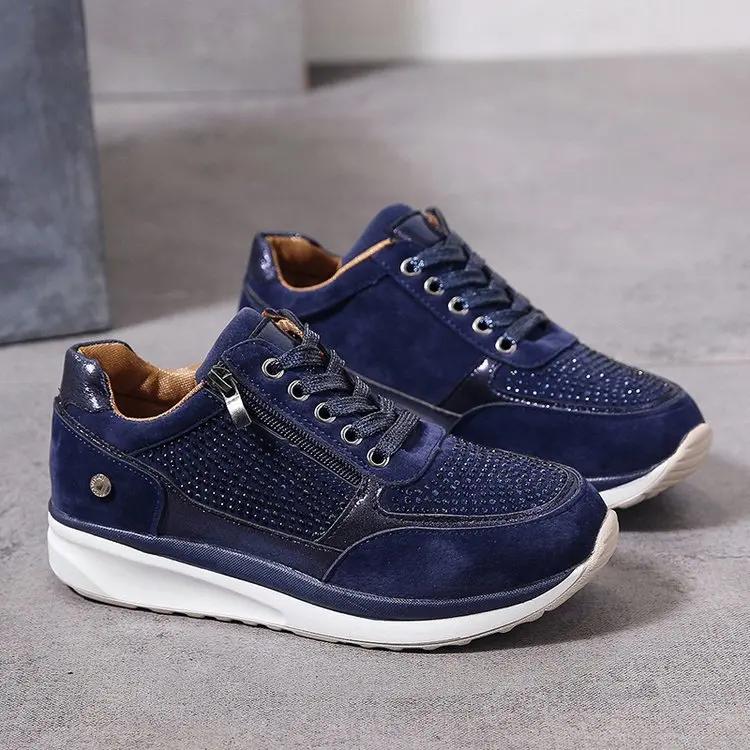 Frauen Schuhe 2024 Herbst Mode Plus Größe Schuhe Frauen Lace Up Strass Plattform Schuhe weibliche Casual Sport Schuhe Zapatos Mujer 41 blau