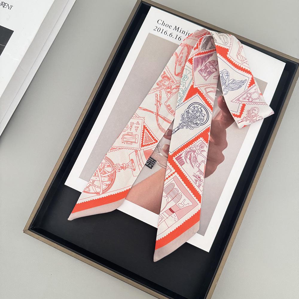 Damen Koreanischer Stil Twillband Wickeltasche und Schal Halstuch 90*5cm orange