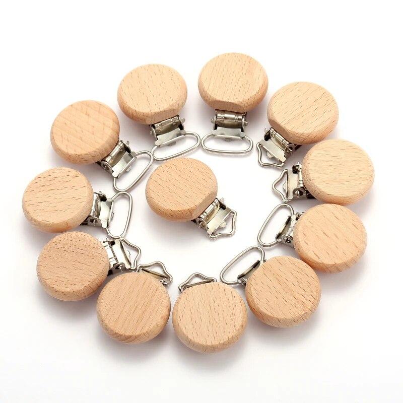 10 Stücke Holz Baby Schnuller Halter Metall Clip Buche Baby Schnuller Clips Kette Zubehör Holz Beißring Spielzeug BPA FREI Random mixing