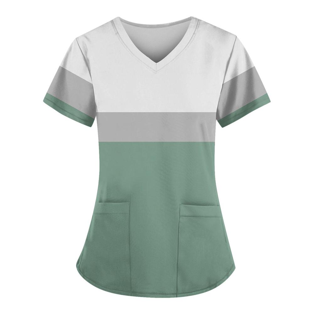 Trendige medizinische Pflege-Arbeitskleidung für Damen, Sommer-Kurzarm-V-Ausschnitt-Uniformen, niedliche lässige Scrub-Tops mit Taschen 2025 M