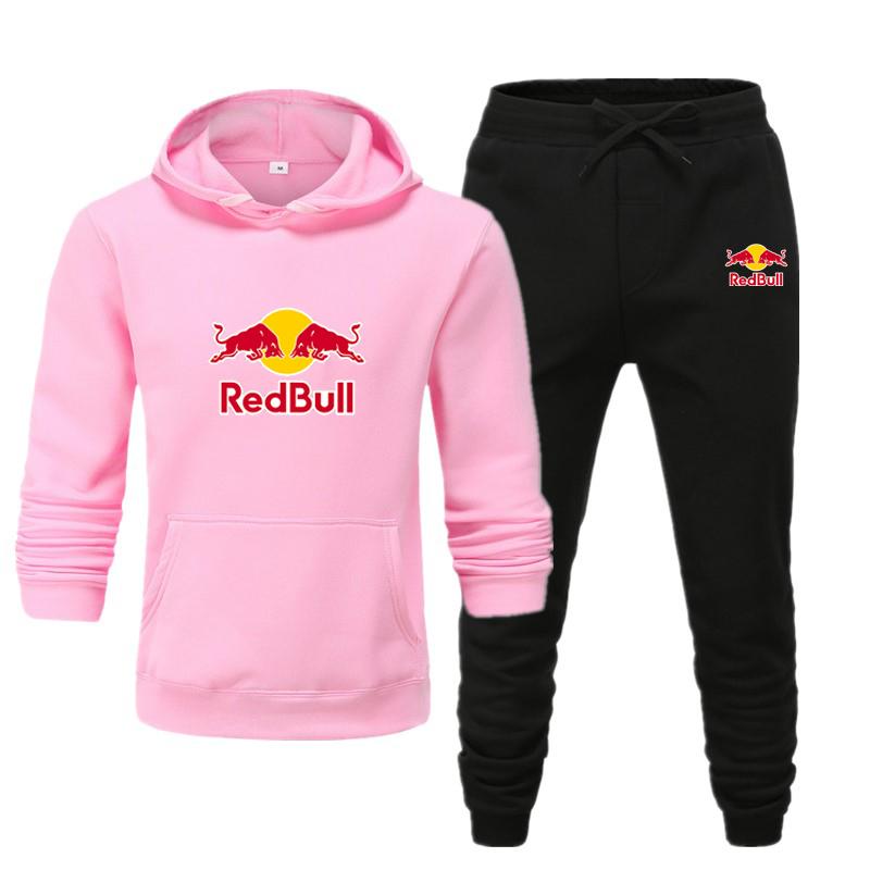 Red Bull Herren/Damen Sportbekleidungssets Frühling Herbst Marke Kapuzenpullover Freizeit Trainingsanzug Herren 2-teilig Kapuzenpullover + Hose Herren Kleidung M rosa