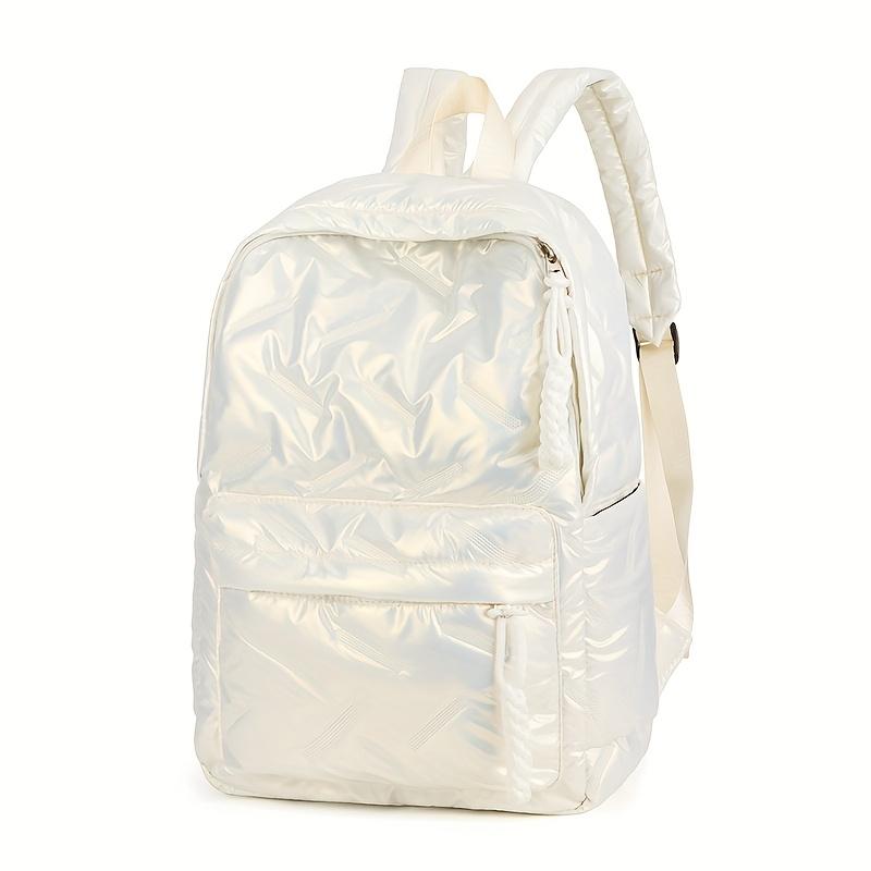 Winter Space Nylon Gepolsterter Rucksack Damen Große Kapazität Schultasche für Student Outdoor Freizeit Rucksack weiß
