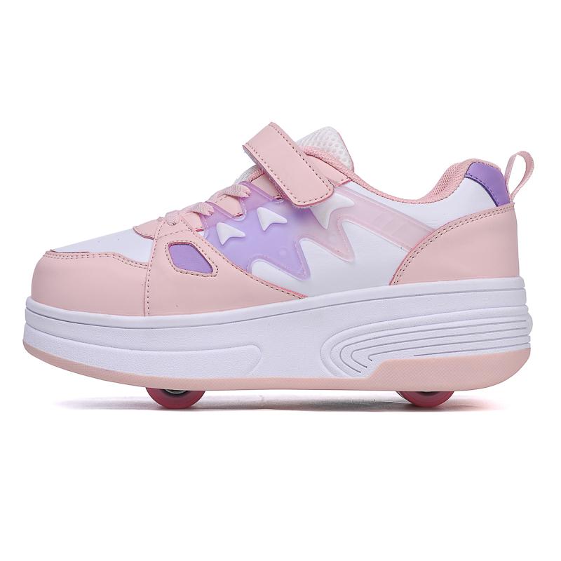 Verformte Schuhe für Kinder/Teenager, Jungen und Mädchen, Doppelrad-Doppelzweck-Rollschuhe, Doppelreihen-Rollschuhe 31 rosa