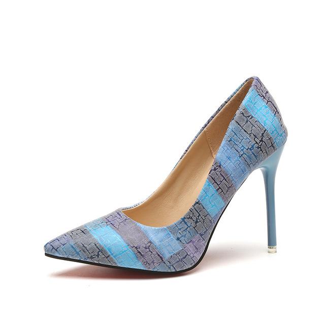 Plus Größe Zauberfarbe Frauen Büro Pumpen Weibliche Einzelne Schuhe Sommer Womans Hochzeit Heels Sexy Frau Party High Heels 35 blau