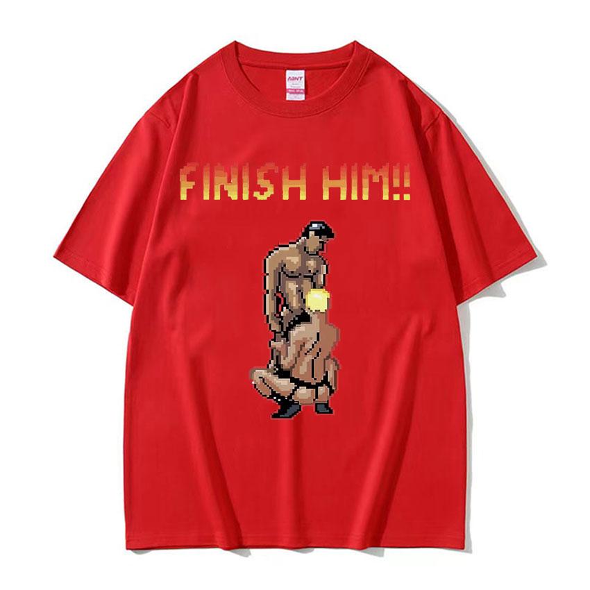 Finish Him Gayming 8bit Gay Print T-Shirt Herrenmode Gothic Kleidung Übergroßes T-Shirt Unisex Rundhalsausschnitt 100% Baumwoll-T-Shirt Tops 2XL