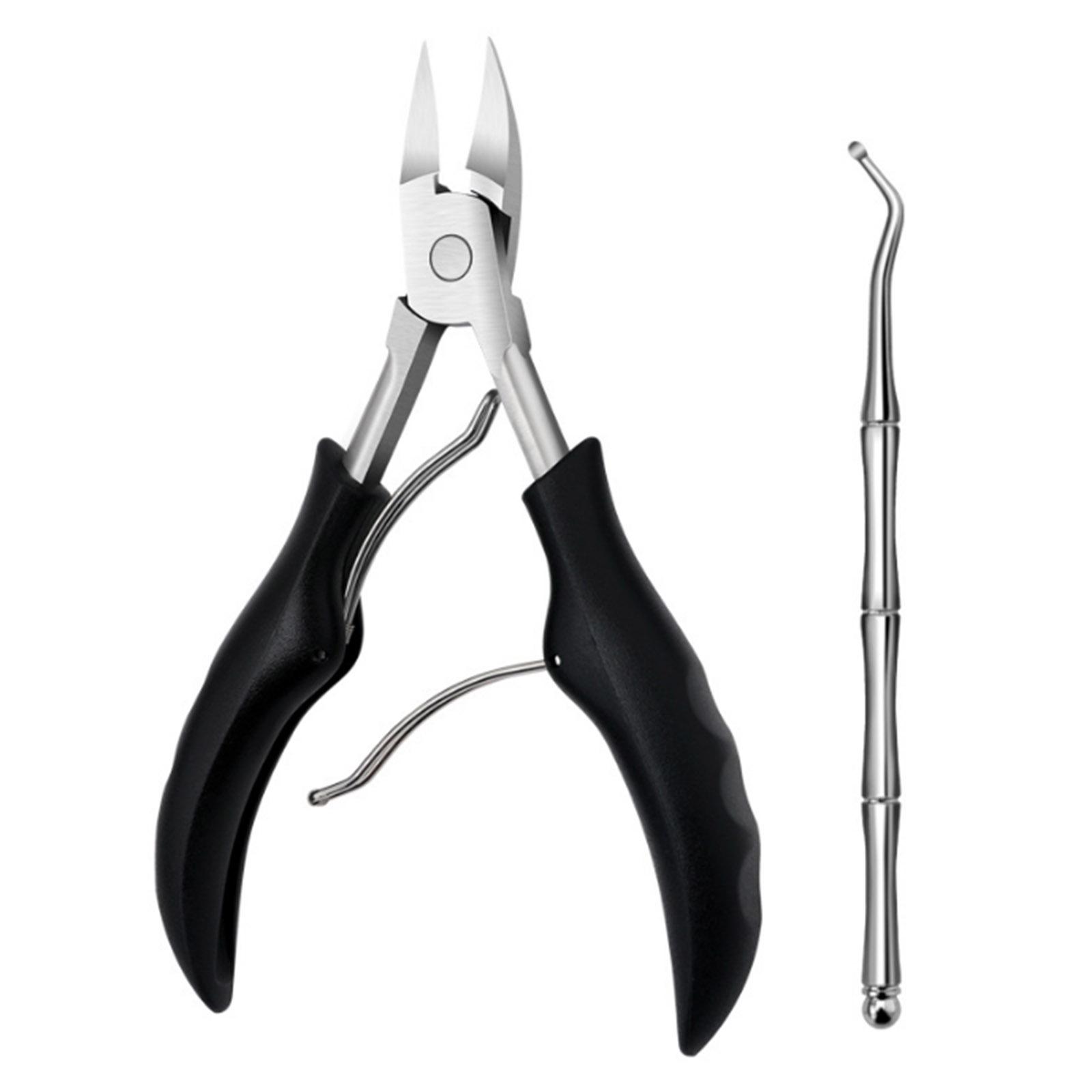 2-teiliges Werkzeugset für eingewachsene Zehennägel, Edelstahl-Nagelhautzange, Clipper für eingewachsene Nägel schwarz