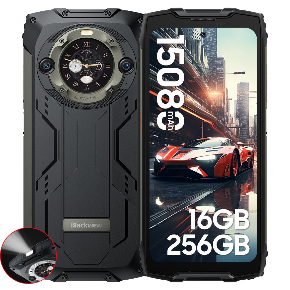 Generalüberholtes Blackview BV9300 Pro Helio G99 Rugged Phone Android 13 RAM 8GB/12GB ROM 256GB 6.7 120Hz Display 15080mAh mit 33W Laden 100LM Taschenlampe 12GB+256GB schwarz