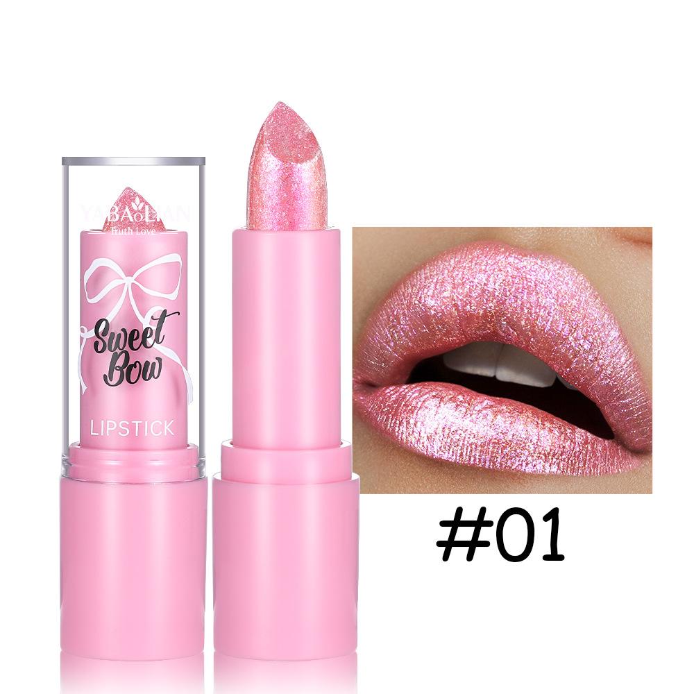 Schleife Glitzer Lippenstift Leuchtend Rosa Diamant Lippenstift Spiegel Perlglänzender Schimmer Wasserdicht Lang Haltend Glänzende Lippenfarbe Make-up