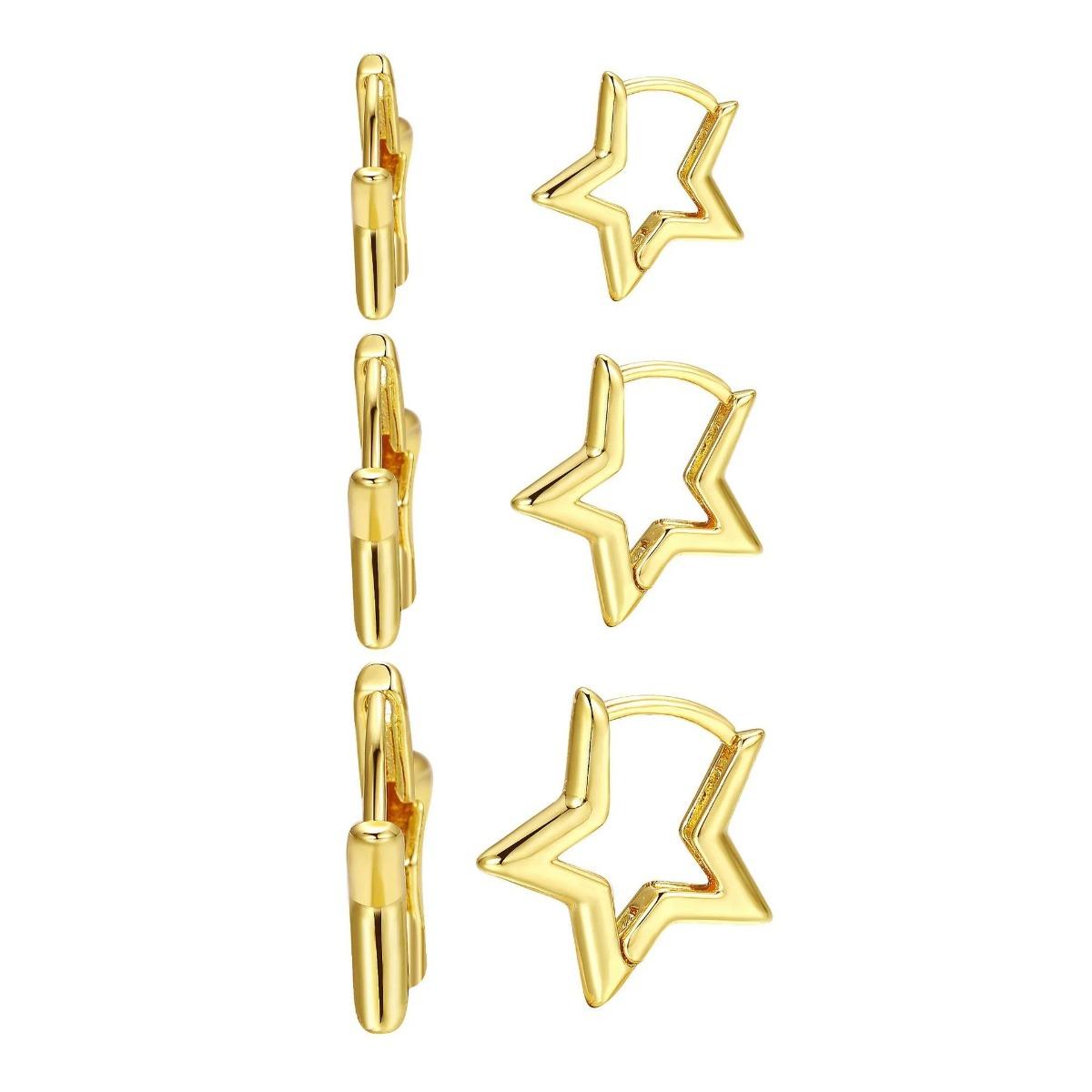 3 Paare/Set Punk Geometrische Stern Creolen für Frauen Einfache Gold Farbe Kupfer Metall Kreis Huggie Ohrringe Neue Unisex Schmuck gold