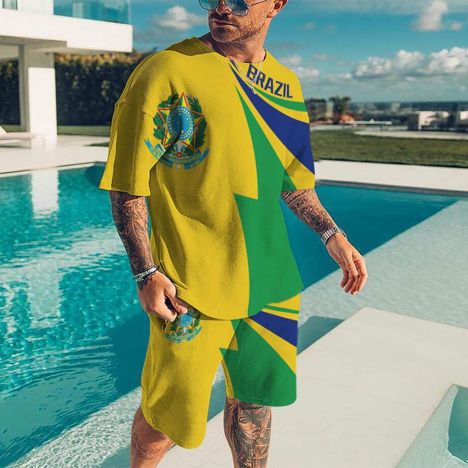 Brasilien T-shirt Shorts männer Sets Plus Größe Passenden Sets 3d Druck Schnell Trocken Männliche Kleidung Rundhals Strand Casual streetwear M