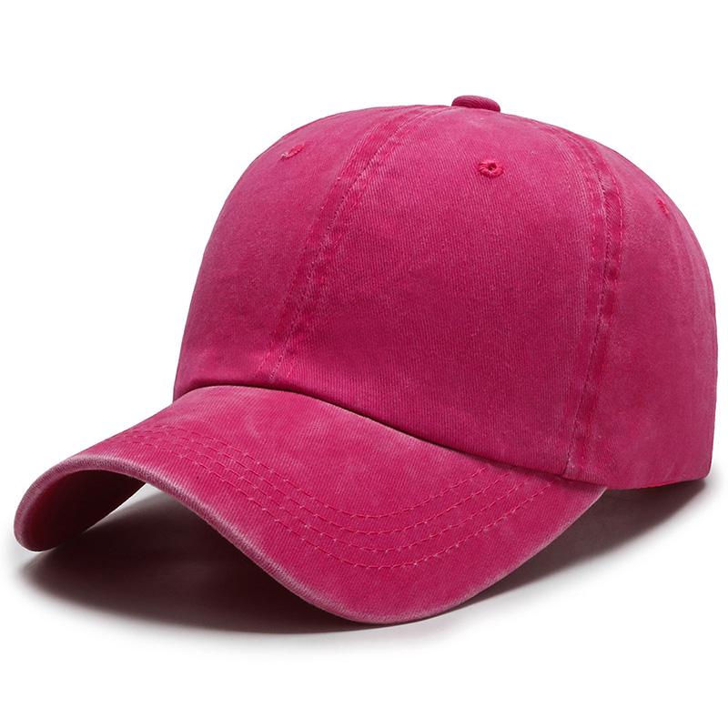 Neue Unisex-Kappe, verstellbar, gewaschene Baumwolle, einfarbig, einfarbig, Baseballkappe, Streetwear, Freizeithut, Kappe 54cm-60cm rose rot