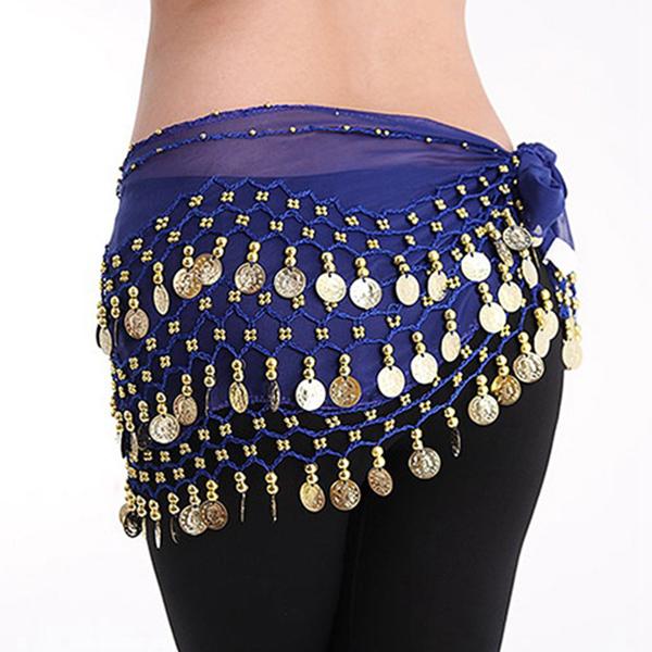 Frauen Bauchtanz Hüfttuch Wrap Taille Kette Gürtel Tanz Rock Kostüm Münzen Dancewear 115cm navy blau