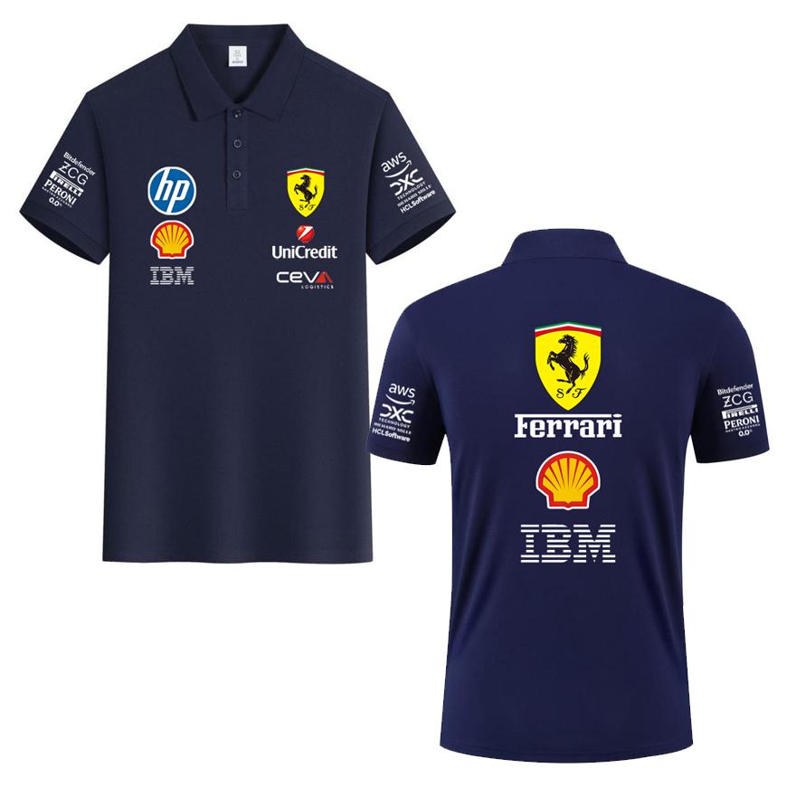 Sommer Arai Re Baumwolle F1 Rennteam Uniform T-Shirt Kurzärmelig Ferrari Poloshirt Vielseitiges Oberteil XL navy blau