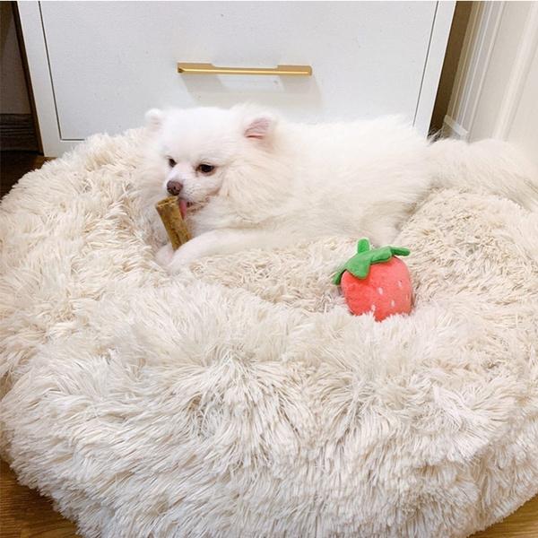 Luxuriöses, flauschiges, extra großes Hundebett, Sofa, waschbares, rundes Hundekissen, Haustierbett für große, extra große Hunde M weiß