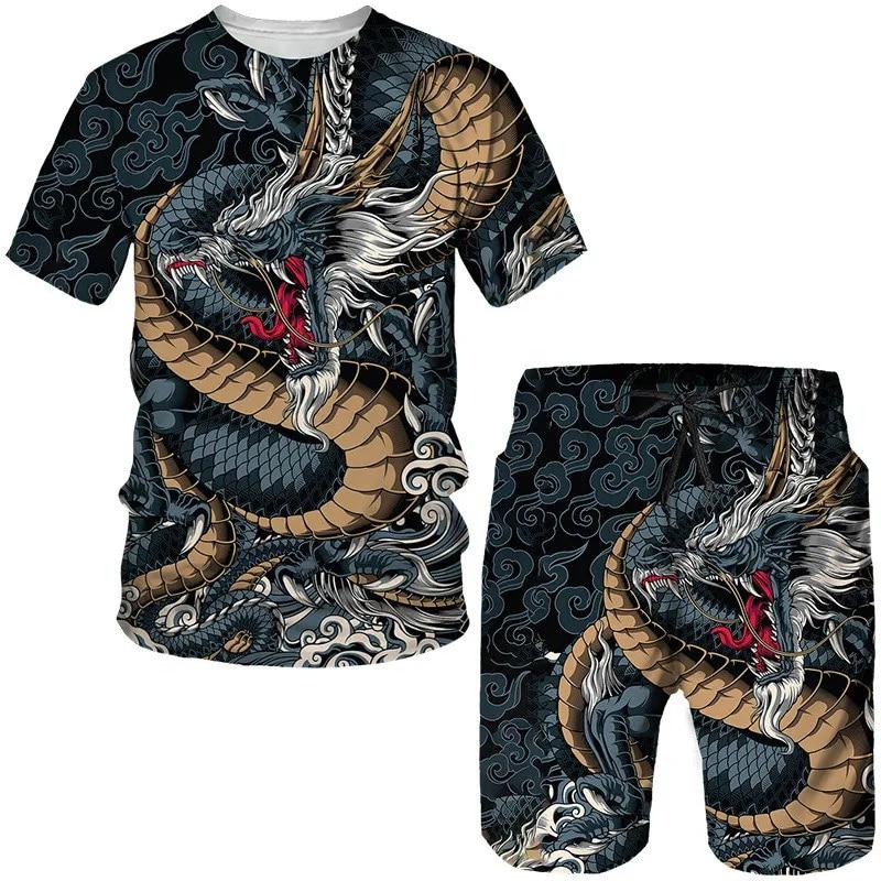 Chinesischen Stil Drachen 3D Druck männer T-shirts/Shorts/Sets Japanischen Samurai Outfit Mode Männlichen Streetwear Kleidung Anzug L