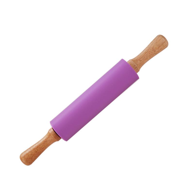 1 stücke Silikon Nudelholz Holzgriff Roller Mehl Stick Antihaft-knödel Haut Nudelholz Haushalt Backen Werkzeuge 43cm violett