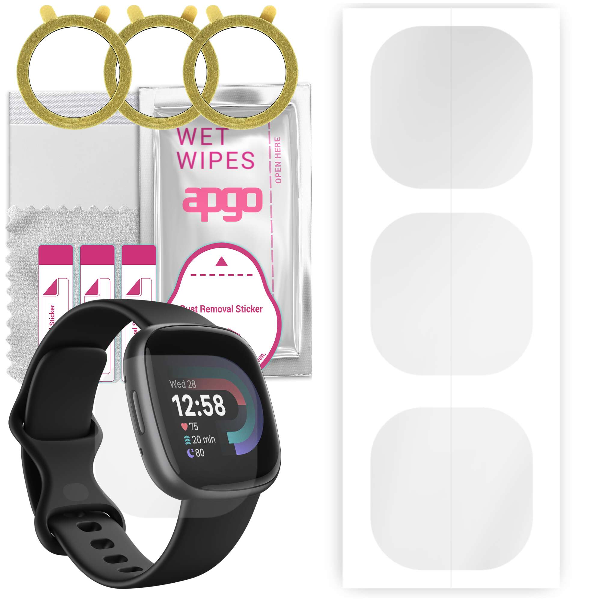 3x apgo Hydrogel Displayschutzfolie für Fitbit Versa 4, Hydrogelfolie, mit Positionierungsschicht, einfache Montage